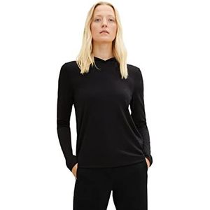 TOM TAILOR Dames Basic shirt met lange mouwen en capuchon 1034161, 14482 - Deep Black, XS