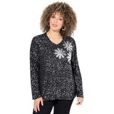 Ulla Popken - Haltertops - Zwart - V-hals - Lange Mouwen - Sneeuwvlokken