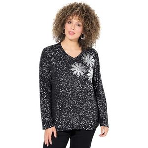 Ulla Popken - Haltertops - Zwart - V-hals - Lange Mouwen - Sneeuwvlokken