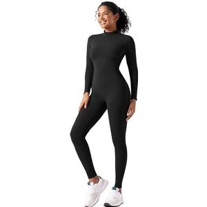 speerise Volwassen hoge hals rits eendelige Unitard Full Body Turnpakje Bodycon Jumpsuit voor Vrouwen, Zwart, M