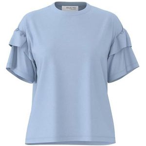 SELECTED FEMME T-shirt voor dames, biologisch katoen, ruches, Cashmere Blue, XS