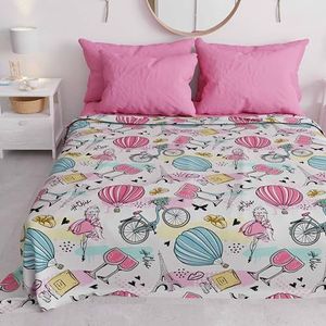 PETTI Artigiani Italiani Sprei voor eenpersoonsbed voor jongens en meisjes, lente en zomer, 165 x 260 cm, voor eenpersoonsbed, lichte deken met motief Paris Chic, 100% Made in Italy