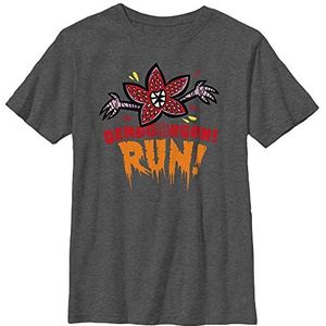 Stranger Things Unisex Kids Run Short Sleeve T-Shirt, Dark Heather Grey, XS, grijs (dark heather grey), One size