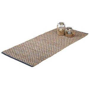 Relaxdays vloerkleed jute, 80 x 200 cm, handgeweven tapijt, ruitjespatroon, voor hal of gang, natuur