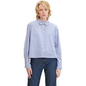 TOM TAILOR Denim Dames blouse met strepen 1032788, 30225 - Small Mid Blue Vertical Stripe, L