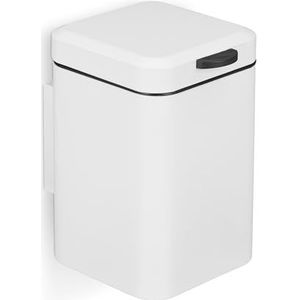 Relaxdays afvalbak wandmontage - 3L - softclose - prullenbak - staal - rechthoekig - wit