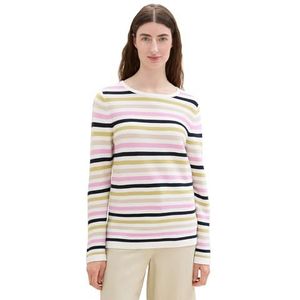 TOM TAILOR Basic gebreide trui voor dames van biologisch katoen, 37065 - Green Knit Stripe Design, L