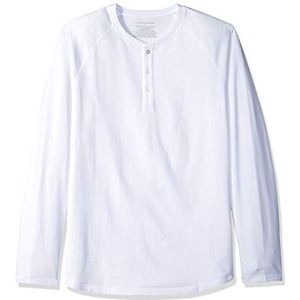 Amazon Essentials Men's Henley-shirt met normale pasvorm en lange mouwen (verkrijgbaar in grote en lange maten), Wit, XS