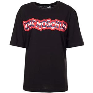 Love Moschino Dames Oversize Fit Short-Sleeved with Stripes Logo Water Print T-Shirt, Black, 42
