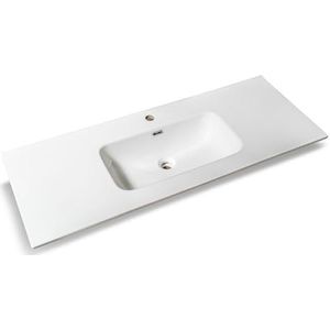 NORBE Modern design opzetwastafel | 120 x 46 cm | inbouwwastafel van keramiek | rechthoekig | wit hoogglans | handwastafel zonder afvoer | sanitaire badkamer (120,8 x 46,5 x 2 cm - één badkuip)