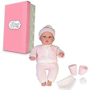 My Sweet Love Elegance Crying Baby Girl met roze kleuren, pasgeboren babypop, 33 cm en hard lichaam, gebreide kleding en accessoires, fopspeen, speelgoed gemaakt in Spanje, 2 jaar, beroemd (MYW01000)
