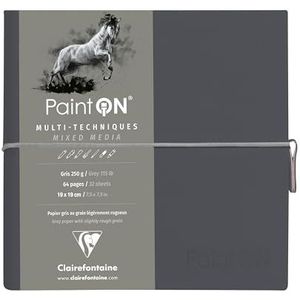 Clairefontaine 975438C - Notitieboek Paint'On 64 pagina's grijs 19 x 19 cm 250 g, elastieksluiting, grijze kaft