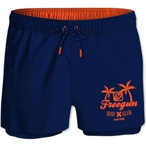 FREEGUN Zwembroek voor heren, strand, zwemshorts, sneldrogend, comfortabel met zakken, marineblauw/oranje, S