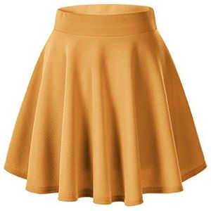 Urban CoCo Basic veelzijdige rekbare uitlopende casual mini-skaterrok voor dames, Kurkuma, L