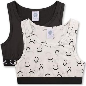 Sanetta Meisjesbustier Off-White | Comfortabele en aangename bustier voor meisjes van katoenmix. Ondergoed met geweven band en smiley-allover | Inhoud: set van 2 meisjes bustier, beige, 176