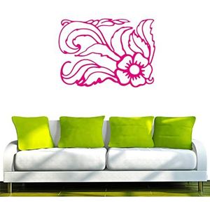 INDIGOS/Muursticker-e159 mooie bladeren met mooie bloemetjes 120x85 cm- roze, vinyl, 120 x 85 x 1 cm