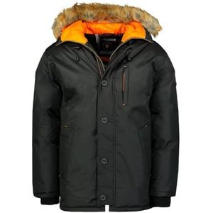 Geographical Norway Darwin Heren Parka, lang, warm, herfst, winter, waterdicht, waterafstotend, bontjas, outdoor, winddichte jas, heren (zwart L), Zwart, L