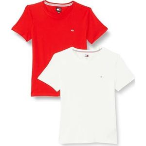 Tommy Jeans Dames T-shirt met korte mouwen voor dames, zacht jersey T-shirt, ronde hals, Veelkleurig (wit/rood), M