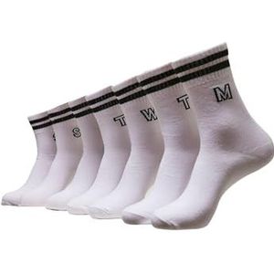 Urban Classics Sokken voor dames en heren, verpakking van 7 stuks, met Engelse initiële letters, weekverpakking, uniseks sokken, maten 35-38 tot 47-50, wit, 43-46 EU