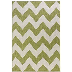 NORTHRUGS Tapijt voor binnen en buiten, uniek 160 x 230 cm, weerbestendig, modern design, zigzag, geometrisch patroon, loper voor balkon, terras, tuin, serre, woonkamertapijt, waterdicht, groen