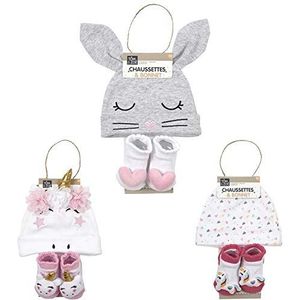 TOM ET ZOE, PU2167, set babymeisjessokken en -mutsen van zacht katoen, kleurrijk en praktisch ontwerp, optimaal comfort, maat 0-6 maanden, roze kleur, diverse ontwerpen