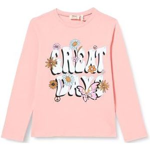 Koton T-shirt voor meisjes, oversized, lange mouwen, bedrukt met ronde hals, katoen, roze (274), 7-8 Jaar