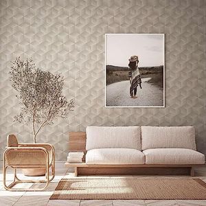3D behang duurzaam greige - Natural Living A.S. Création 385061 - vliesbehang retro geometrisch - 10,05 x 0,53 m Made in Germany