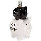 Relaxdays spaarvarken his & her money, 2 varkens, leuk cadeau voor koppels bruiloft, & leuke dubbele spaarpot, zwart/wit