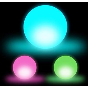 Relaxdays LED lichtbol, set van 3, lichtgevende bol, met kleurverandering, sfeerverlichting, zonder snoer, ∅ 7,5 cm, wit