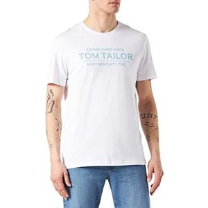 TOM TAILOR Uomini T-shirt met logoprint 1031877, 20000 - White, L