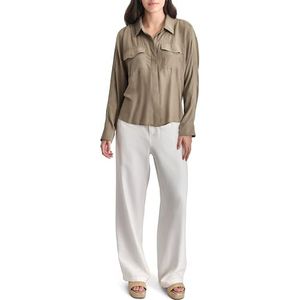DKNY Blouse met lange mouwen voor dames, met blote schouders, knoopsluiting, lichtgevoelig, XX-Small, Light Fatigue, XXS