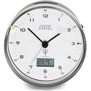 ADE Analoge wekkerradio zonder tikken | met temperatuurweergave | kalenderweergave | analoge wekker met licht | werkt op batterijen | zwart