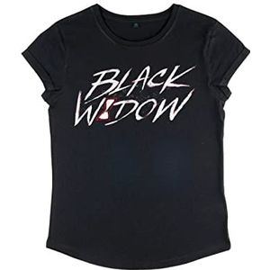 Marvel Dames Black Widow Paint Rolled Sleeve T-Shirt, XL, zwart, XL