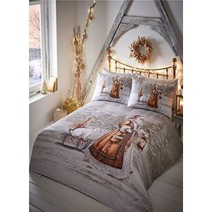 Twilight Santa Kerst Dekbedovertrek en Kussensloop Set, Beige, Eenpersoons