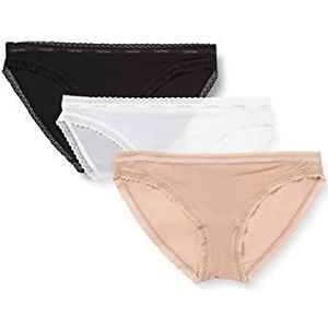 Calvin Klein Dames 3-pack slips bikini vorm met stretch, veelkleurig (zwart/wit/honing almond), M