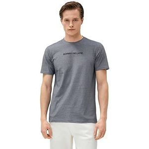 Koton Heren Slogan Geborduurd Crew Neck Slim Fit Short Sleeve T-shirt, marineblauw (705), XL