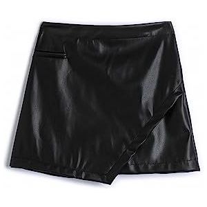 Koton Girls Faux Leather Mini Rok Envelop Elastische Tailleband, 999 (zwart), 6-7 Jaar