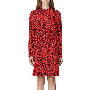 Love Moschino Fluid Stretch Viscose Stof Jurk voor dames met lange mouwen, rood/zwart, 38