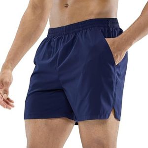 MIER Mannen Running Gym 5 inch Shorts Sneldrogende Outdoor Sport Workout Shorts met Zakken, Lichtgewicht Ademend, Donkerblauw, M