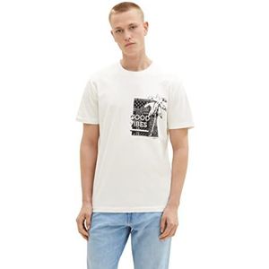 TOM TAILOR Denim Heren T-shirt met print, 12906 - Wool White, XXL
