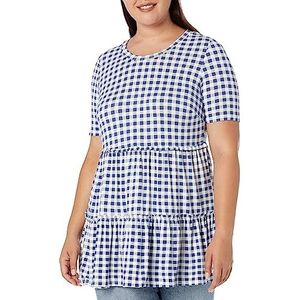 Avenue Dames Plus Size Tuniek Gus Gingham Shirt, Ingido/Wit, 52-54 grote maten