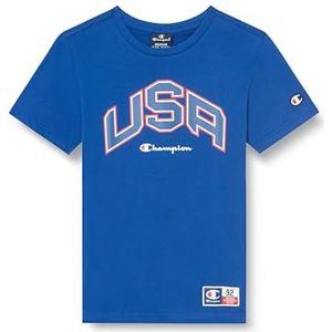 Champion Legacy Retro Sport B - USA S/S Crewneck T-shirt, elektrisch blauw, 9-10 jaar kinderen en jongeren SS24, Blauw