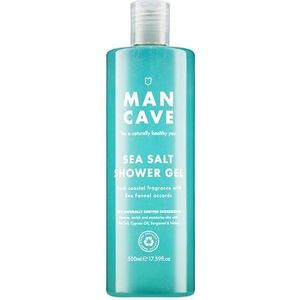 ManCave Zeezout douchegel 500 ml voor mannen, verfrissend kustaroma, natuurlijke formule, veganistisch vriendelijk, fles gemaakt van gerecyclede kunststoffen