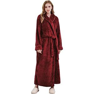 Hellomamma Vrouwen Lange Fleece Badjas Super Pluche Sjaal Kraag Dames Warme Gewaad Zachte Nachtkleding Douche Nachtjapon, Wijn Rood, Large/X-Large