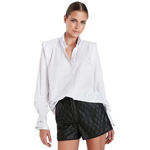 Trendyol Vrouwen Ontwerp Regelmatige Basic Shirt Kraag Geweven Shirt, Weiß, 64