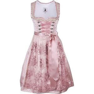 TrendiMax klederdracht voor dames, dirndl, Midi-dirndljurk, klederdrachtjurk voor Oktoberfest met kanten schort, 34-48, roze, 44