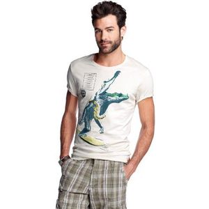 edc by ESPRIT T-shirt voor heren, dierenprint 062CC2K023, Ivoor (Creamy White 131), 48 NL