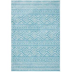 SAFAVIEH Tulum Collection TUL267K Marokkaans bohotapijt in used look, pluisvrij, voor woonkamer, slaapkamer, accenten, 90 x 150 cm, turquoise/ivoorkleurig