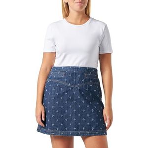 Love Moschino Vrouwen Voorkant Yoke met allover lasered motief miniskirt, Dark Blue Denim, 44, donkerblauw (dark blue denim), 44