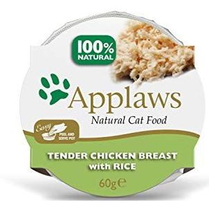 Applaws 100% Natuurlijke Natte Kattenvoer Potten, Kipfilet met Rijst in Bouillon voor Volwassen Katten - Pakket van 10 x 60g Domes